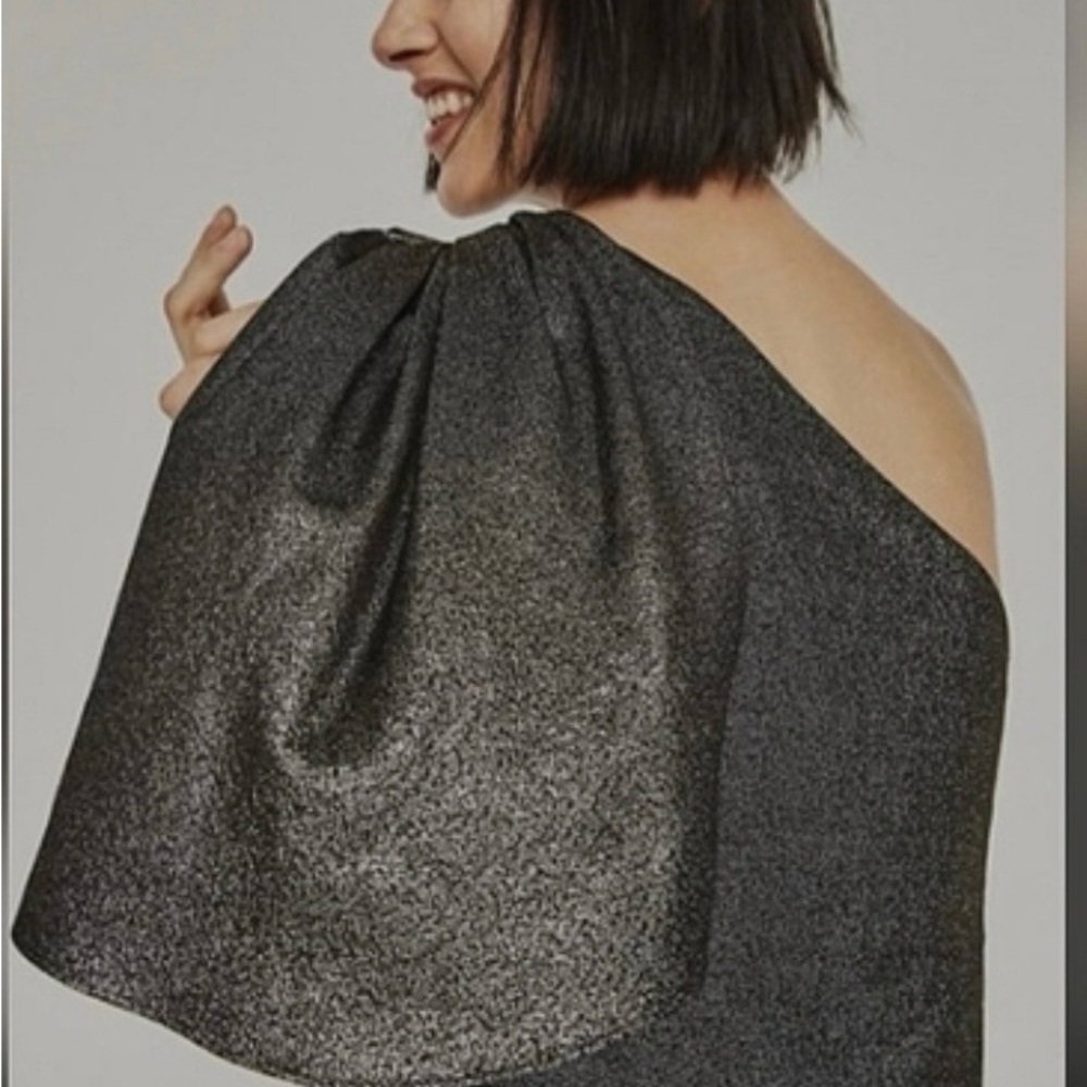 Zara Metallic One-Shoulder Puff-Sleeve Top and Pants (Set) - Black - Picture 5 of 5